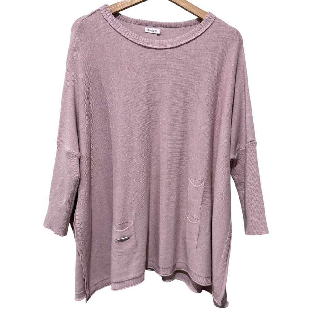 MerSea One Sz Catalina Crewneck Travel Sweater Pink Oversized Lagenlook Coastal